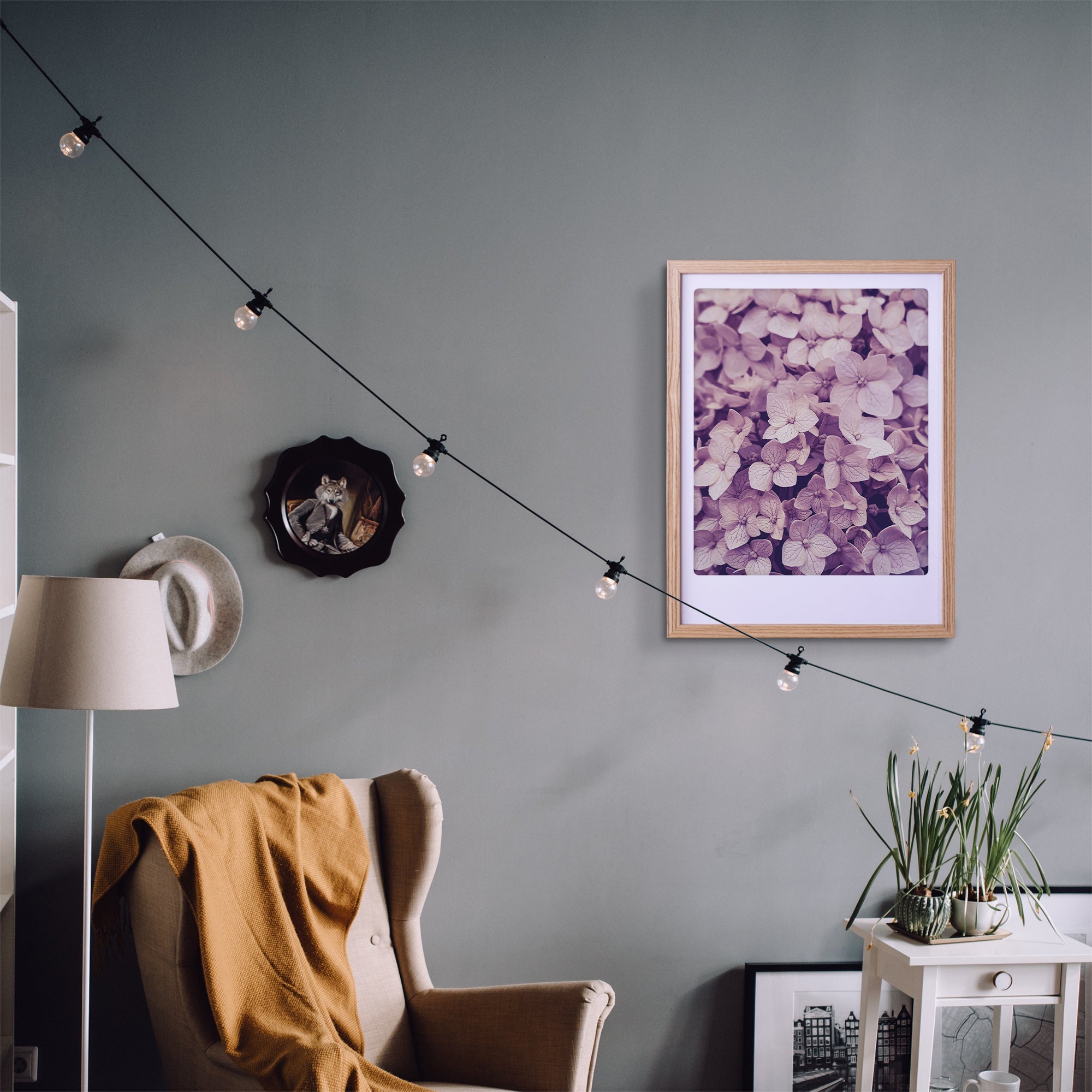 pickmotion-purple-flowers-art-poster-mit-echtglas-rahmen image 2