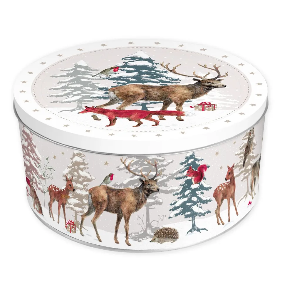 gr-tz-verlag-keksdose-retro-rund-rot-blech-weihnachtswald image 1