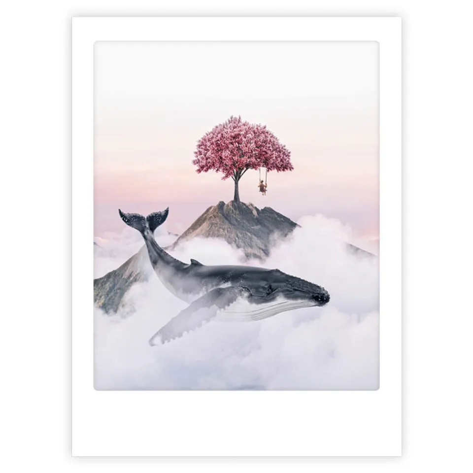 pickmotion-flying-whale-art-poster-mit-echtglas-rahmen image 1