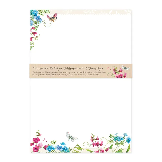 gr-tz-verlag-briefpapier-set-sommergl-ck-din-a4-blumen-schmetterlinge-10-seiten- image 1