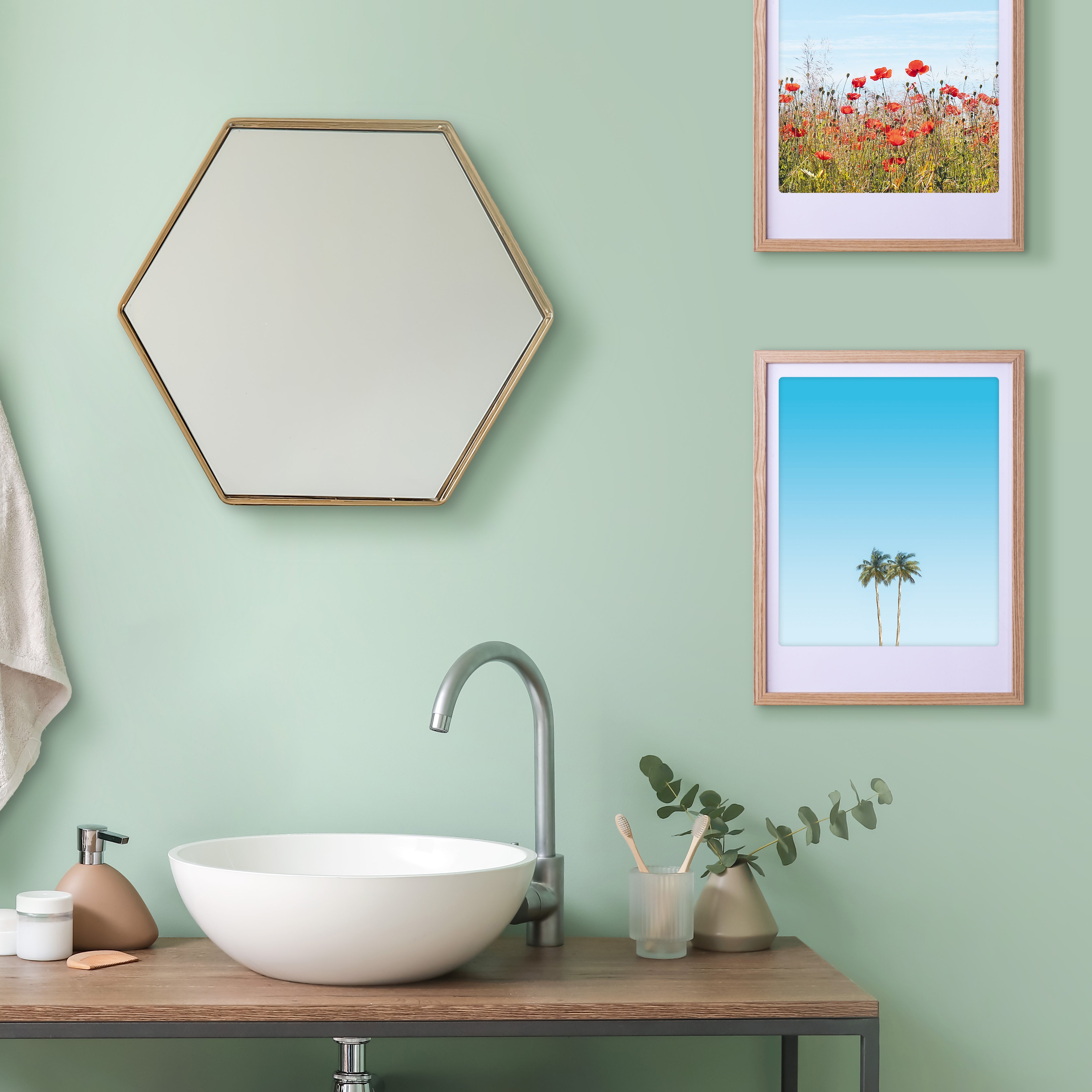 pickmotion-happy-palm-trees-art-poster-mit-echtglas-rahmen image 2