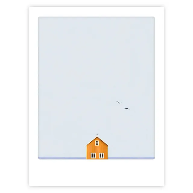 pickmotion-little-orange-hut-art-poster-mit-echtglas-rahmen image 1