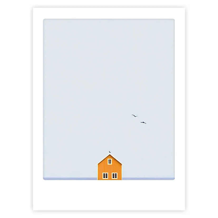 pickmotion-little-orange-hut-art-poster-mit-echtglas-rahmen image 1