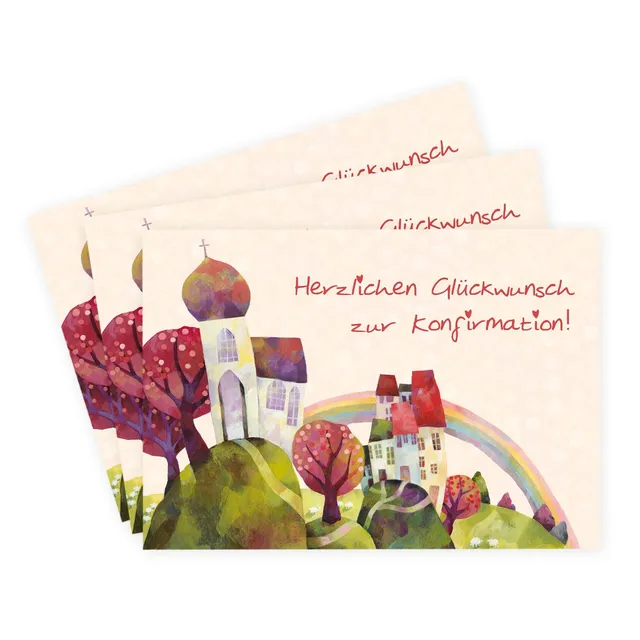 gr-tz-verlag-konfirmationskarten-3er-set-kirche-regenbogen-baum image 1