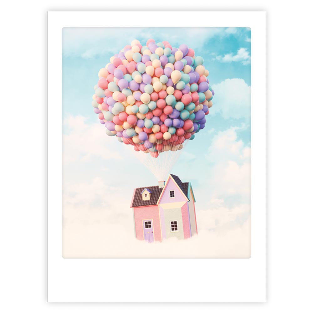 pickmotion-art-poster-flying-house-mit-echtglas-rahmen image 1