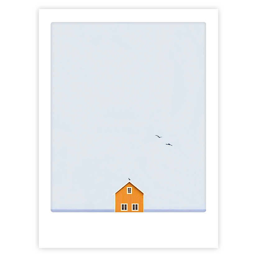 pickmotion-little-orange-hut-art-poster-mit-echtglas-rahmen image 1