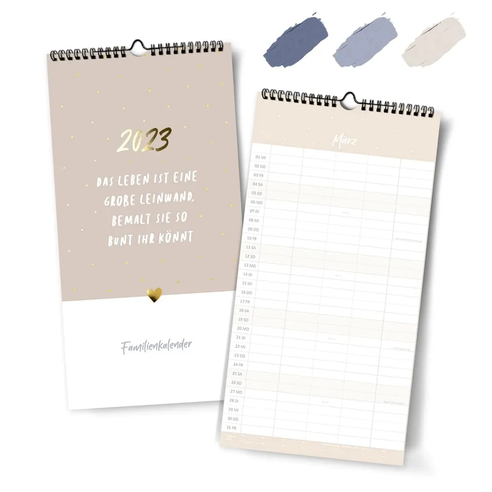 gr-tz-verlag-familienplaner-2023-blattgold-wandkalender-22-x-43-cm-5-spalten image 1