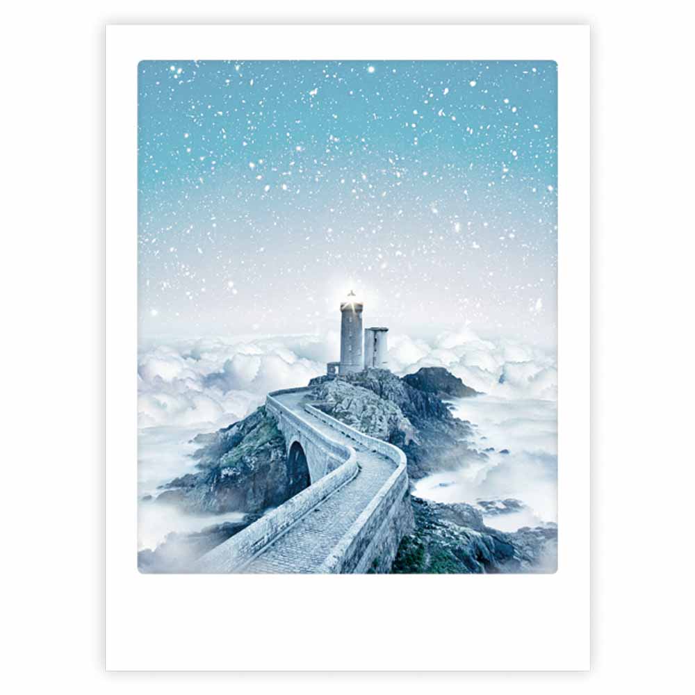 pickmotion-magical-winter-lighthouse-art-poster-mit-echtglas-rahmen image 1