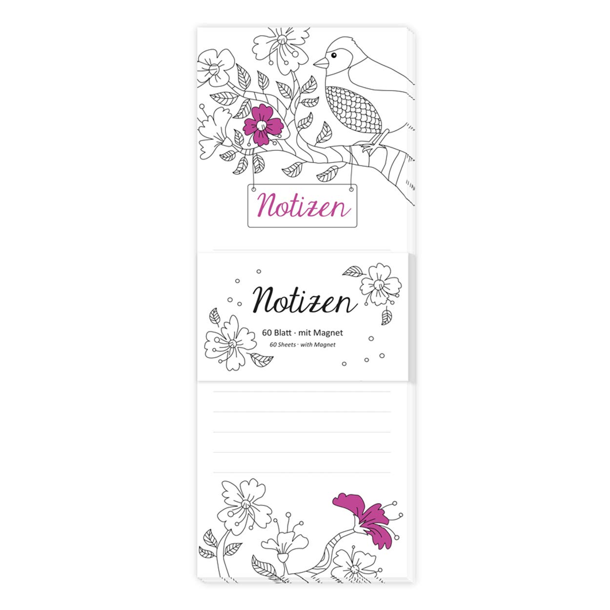 gr-tz-verlag-notizblock-blumenmeer-vogel-und-blumen-magnetblock-8-x-21-cm-60-bla image 1