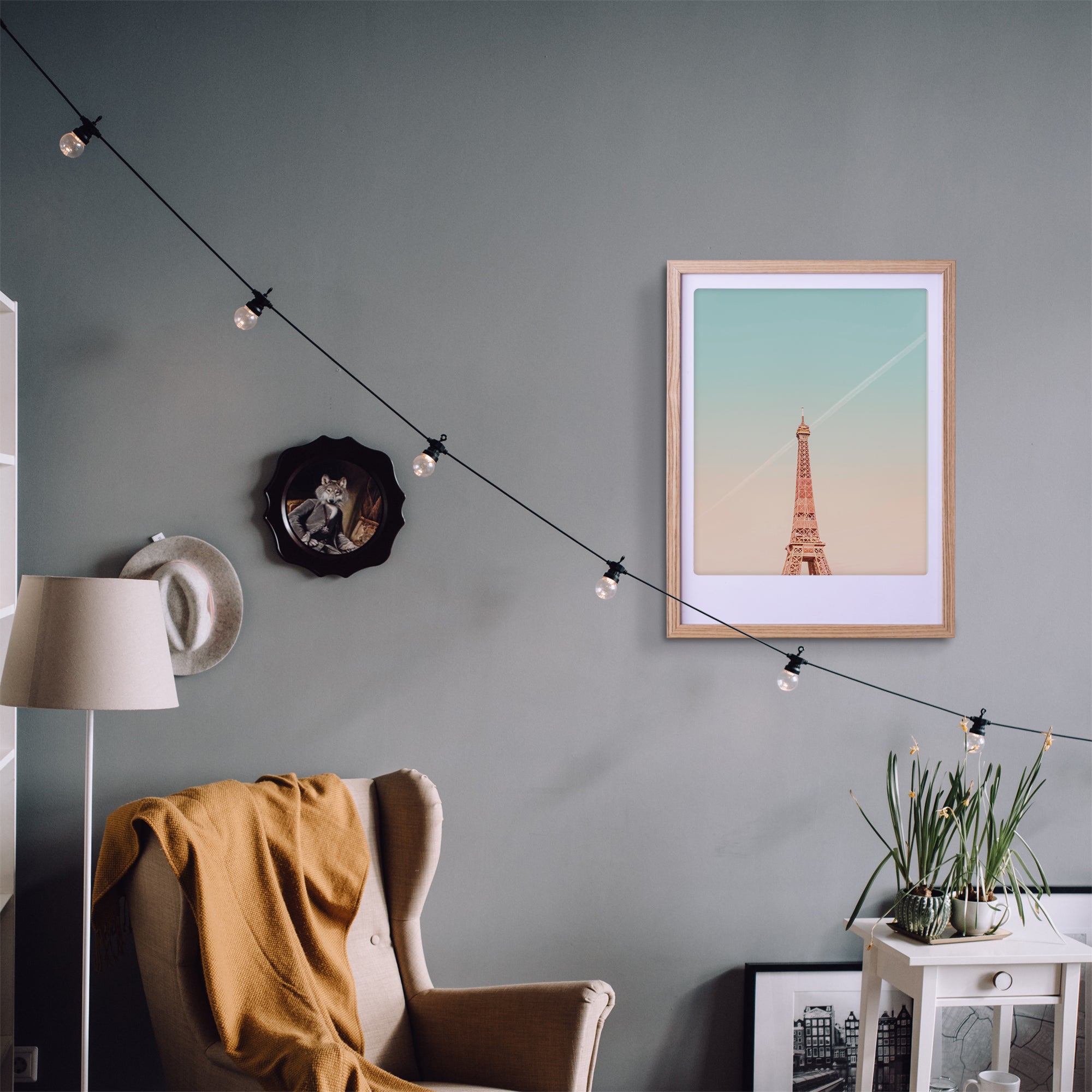 pickmotion-art-poster-pastel-eiffel-tower-mit-echtglas-rahmen image 2