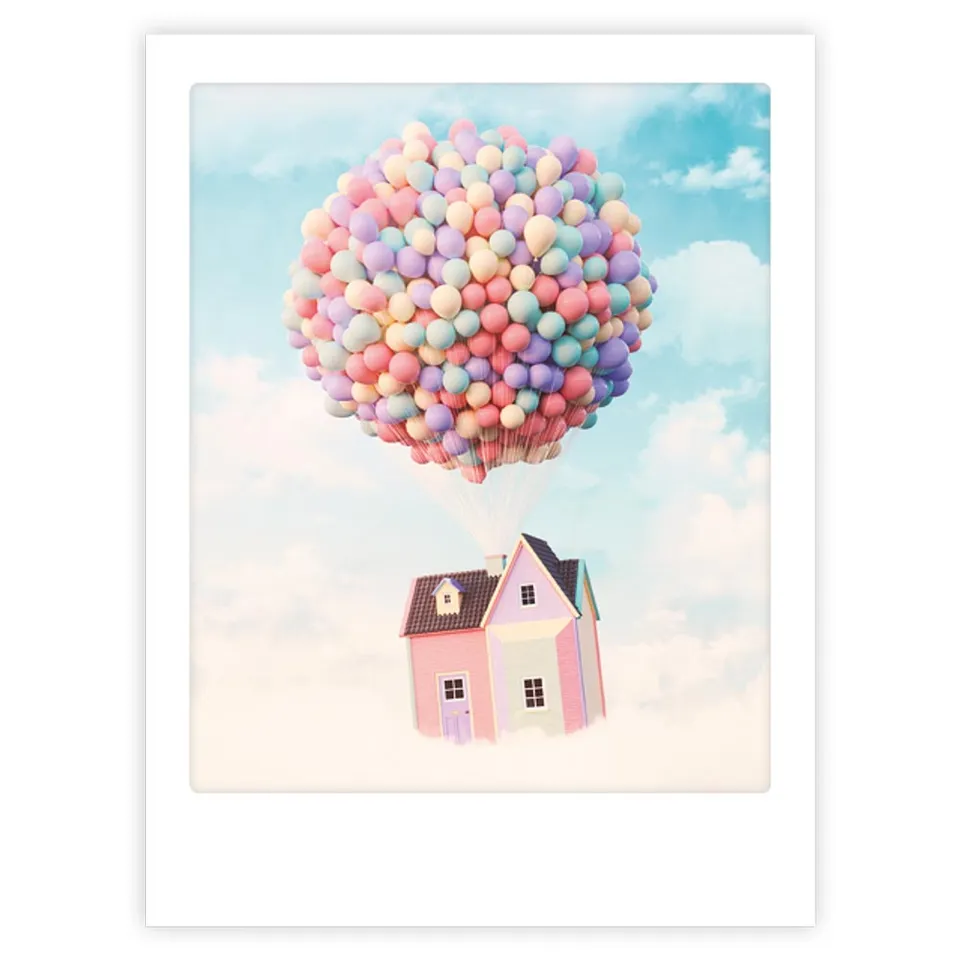 pickmotion-art-poster-flying-house-mit-echtglas-rahmen image 1