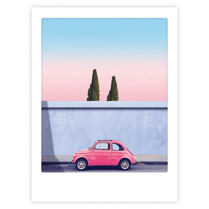 pickmotion-red-car-dawning-art-poster-mit-echtglas-rahmen image 1