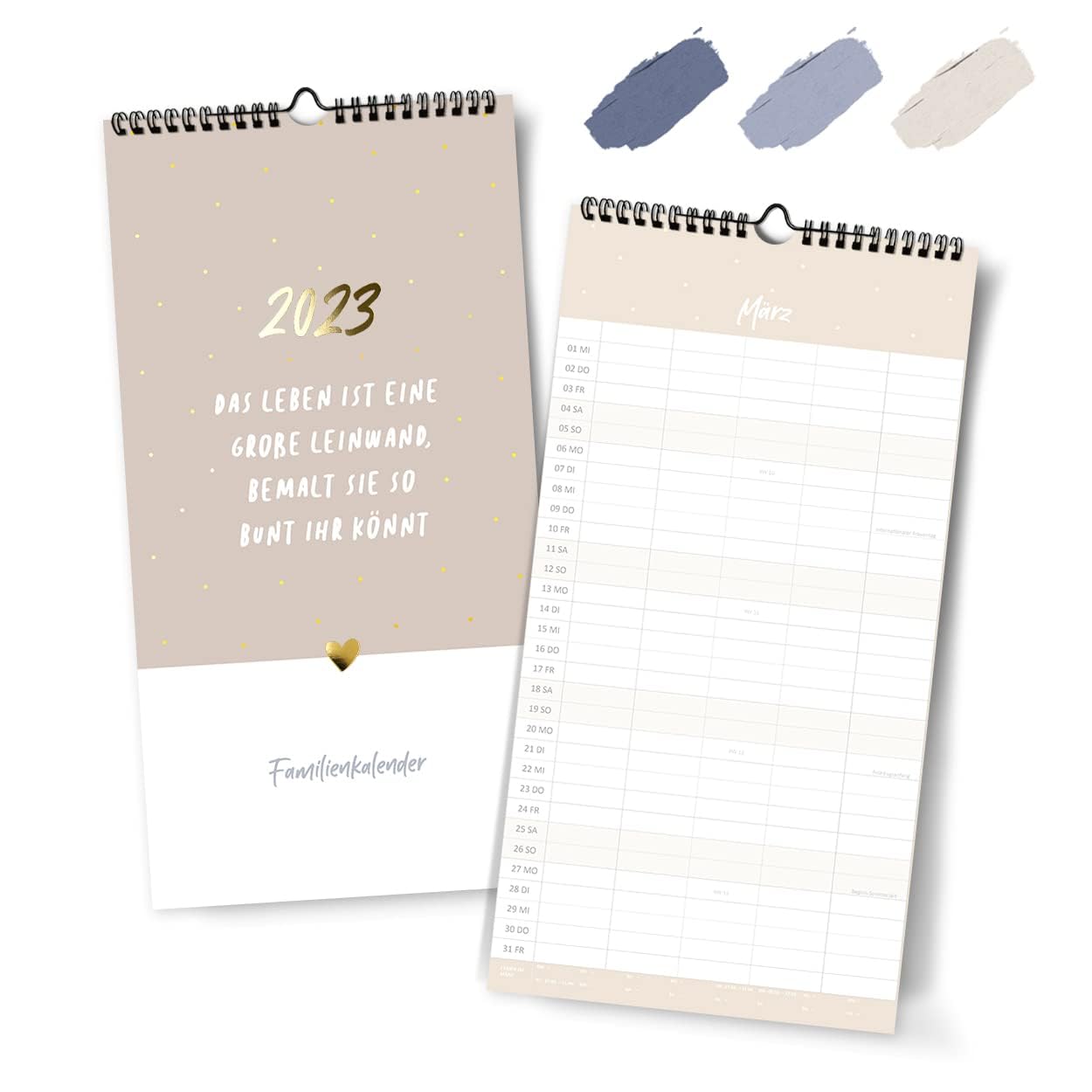 gr-tz-verlag-familienplaner-2023-blattgold-wandkalender-22-x-43-cm-5-spalten image 1