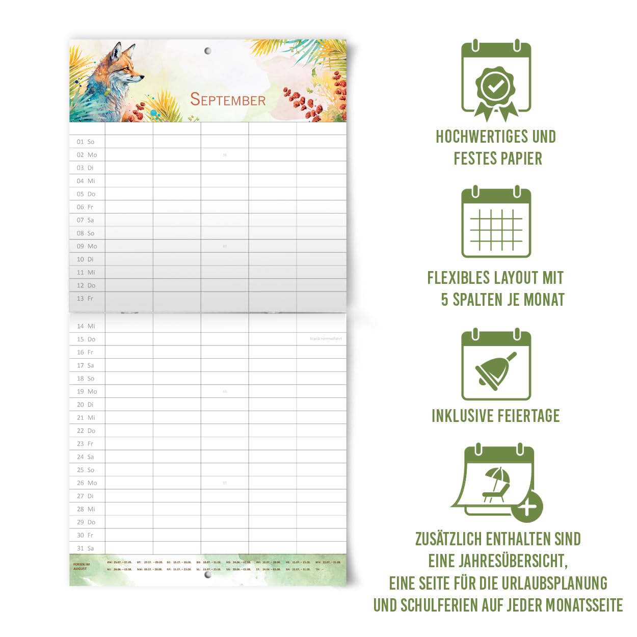 gr-tz-verlag-familienplaner-2024-5-spalten-tiere-wandkalender-22x43-cm image 4