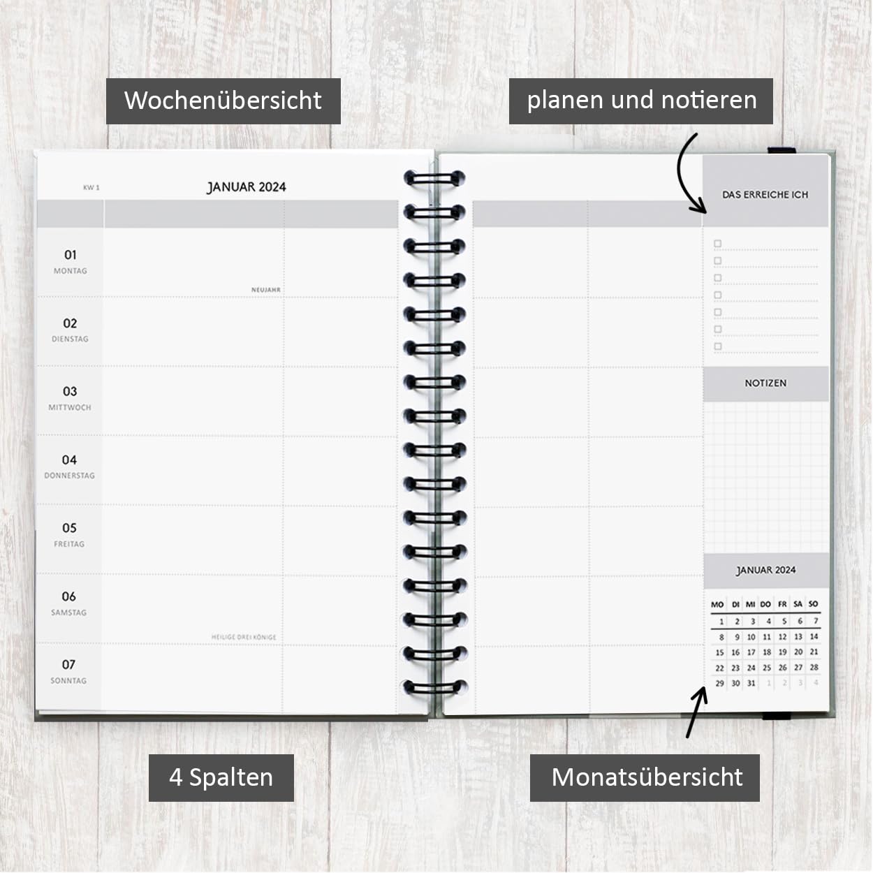 gr-tz-verlag-kalender-2024-buchkalender-a5-ringbuch-1-woche-2-seiten image 3