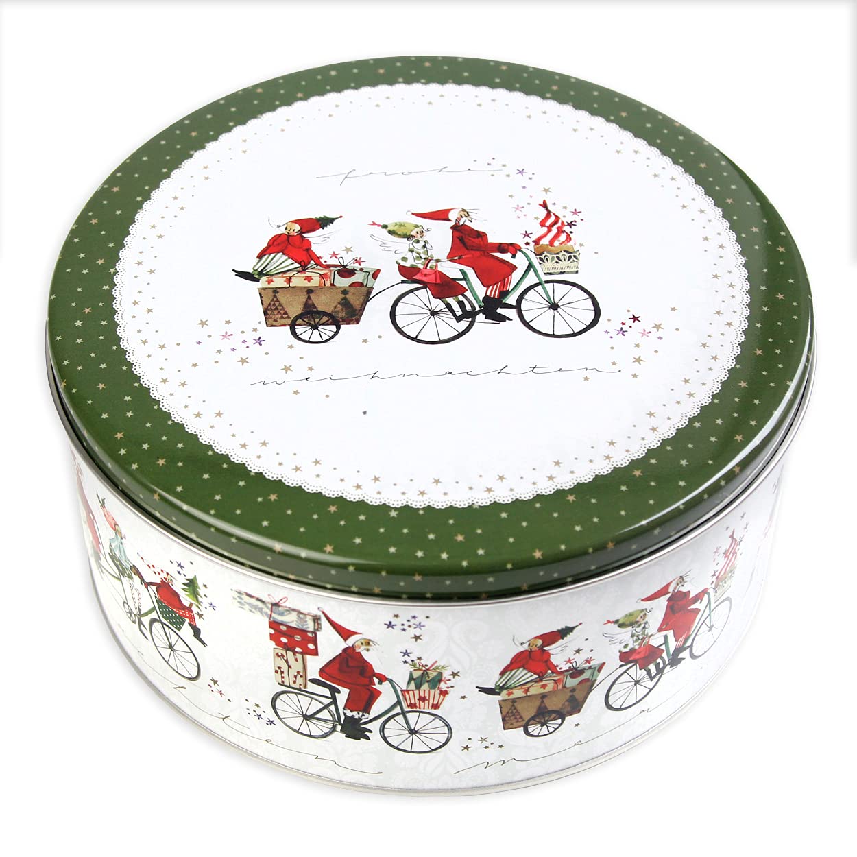 gr-tz-verlag-pl-tzchendose-weihnachtsfahrrad-runde-keksdose-aus-blech-rot-gr-n-2 image 1