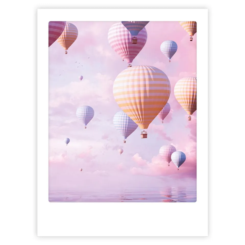 pickmotion-art-poster-pastel-pink-hot-air-balloons-wandbild-mit-echtglas-rahmen image 1