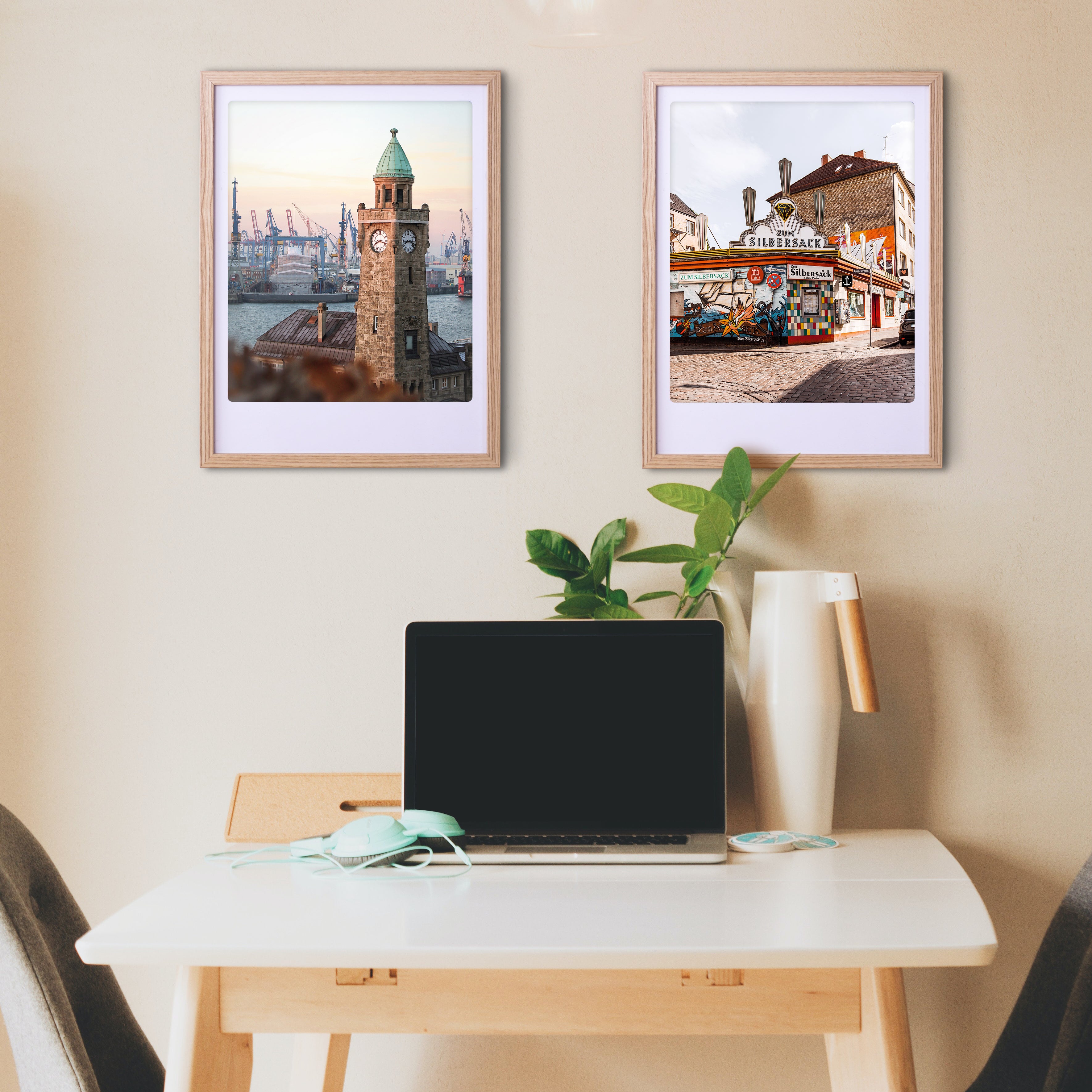 pickmotion-harbor-sunset-art-poster-mit-echtglas-rahmen image 2