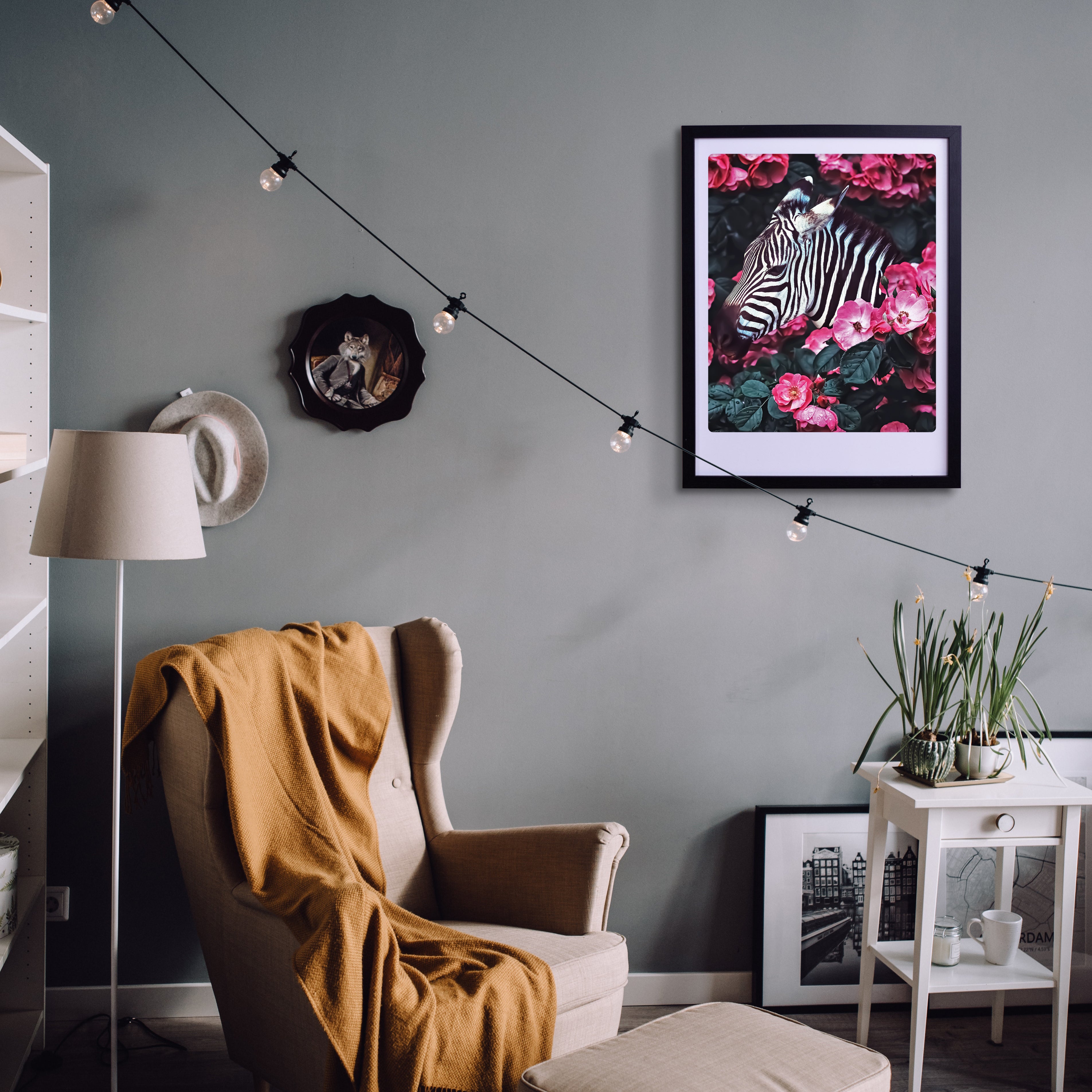 pickmotion-flower-zebra-art-poster-mit-echtglas-rahmen image 2
